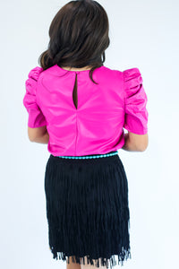 Go Getter Faux Leather Top In Magenta