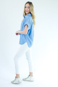 Be A Star Chambray Top In Light Denim