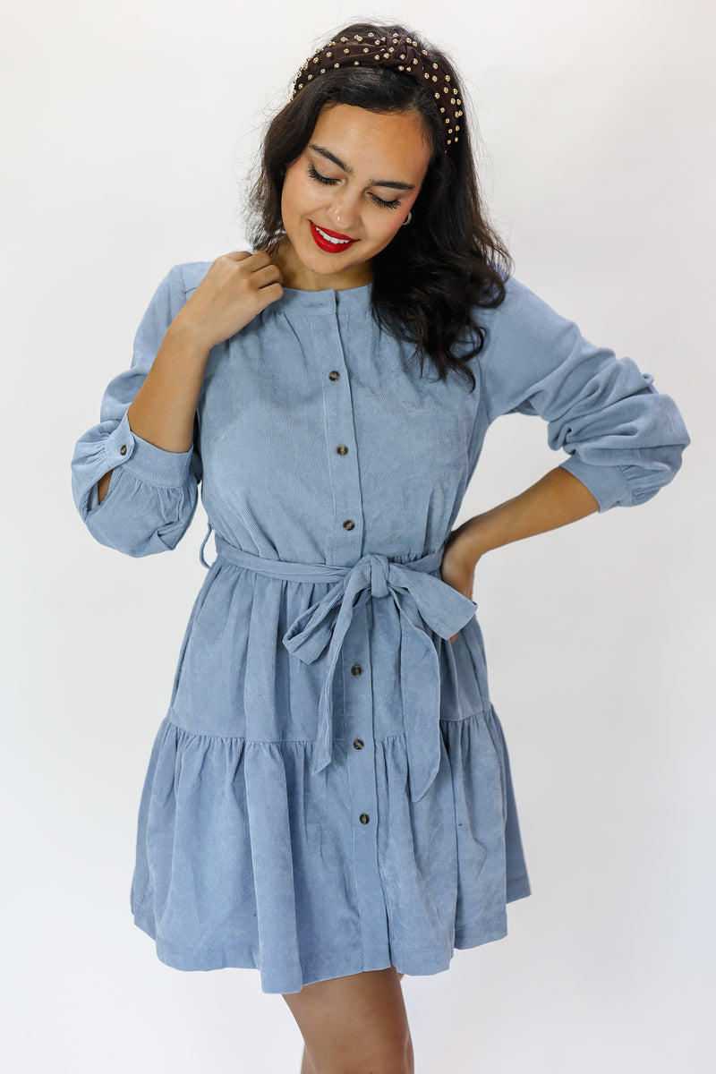 Chilly Days Shift Dress In Dusty Blue