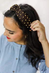 All Smiles Gold Studded Headband In Chocolate