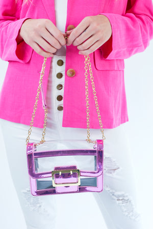 Glam Session Metallic Clear Crossbody In Pink