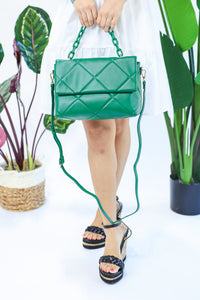 The Perry Quilted Shoulder Bag In Kelly Green