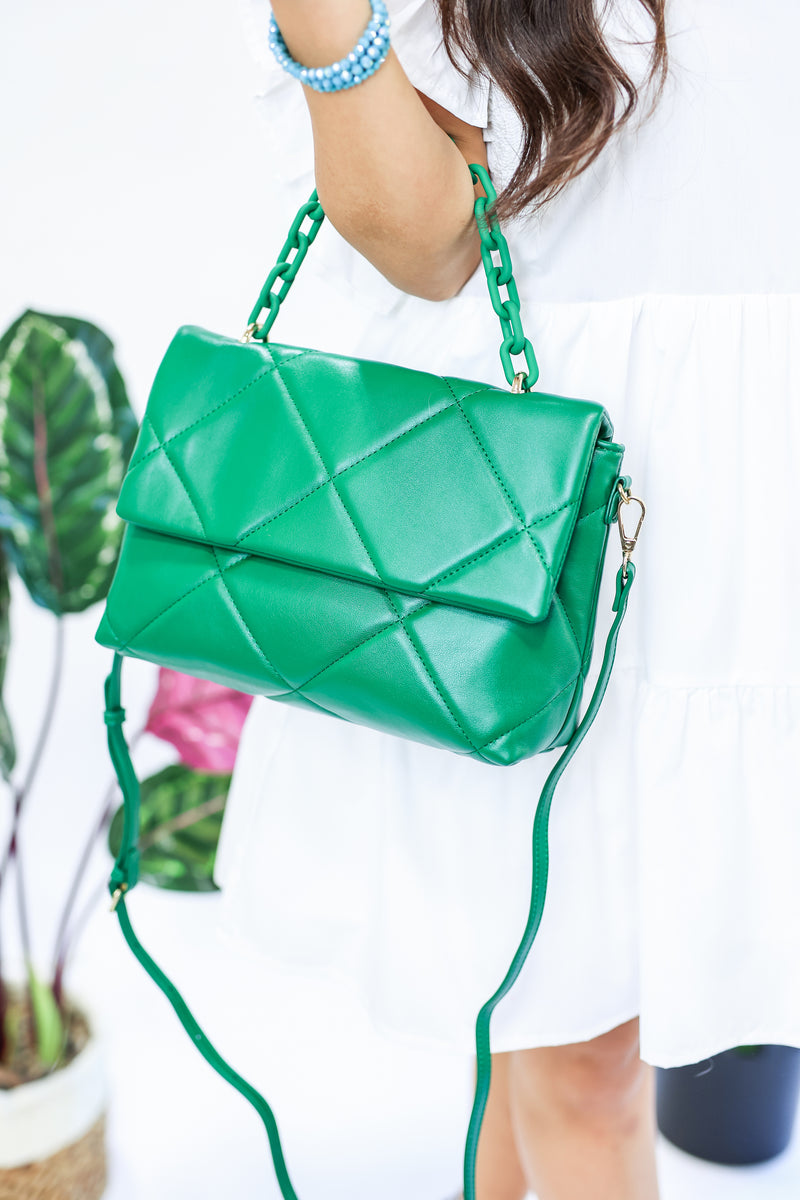The Perry Quilted Shoulder Bag In Kelly Green