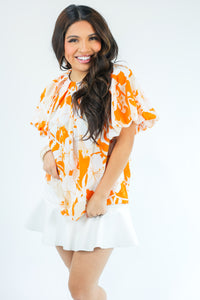 Pier Perfection Floral Top In Orange