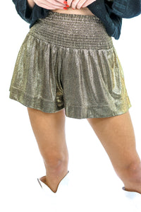 Must Be Love Shorts In Metallic Gold