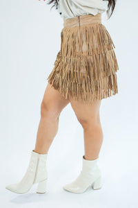 Star Studded Fringe Skirt In Camel