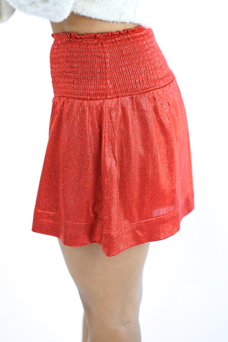 Must Be Love Shorts In Metallic Red