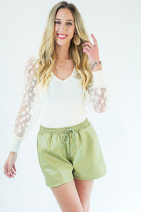 Brunch Standards Faux Leather Shorts In Olive