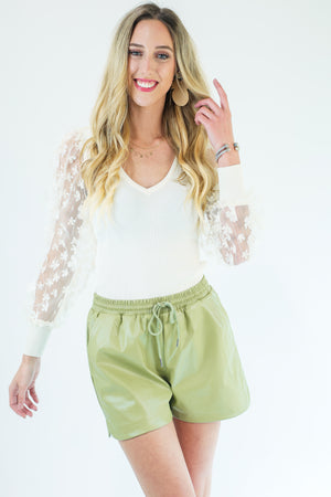 Brunch Standards Faux Leather Shorts In Olive