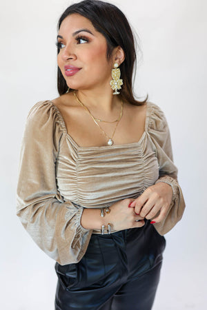 Adore The Day Velvet Top In Taupe