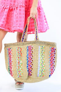 Tropical Vacay Woven Tote In Multi