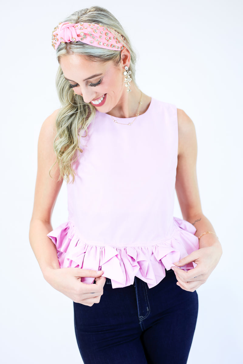 Caught In Love Ruffle Tank In Light Pink