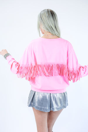 Queen Of Hearts Fringe Sweatshirt In Pink