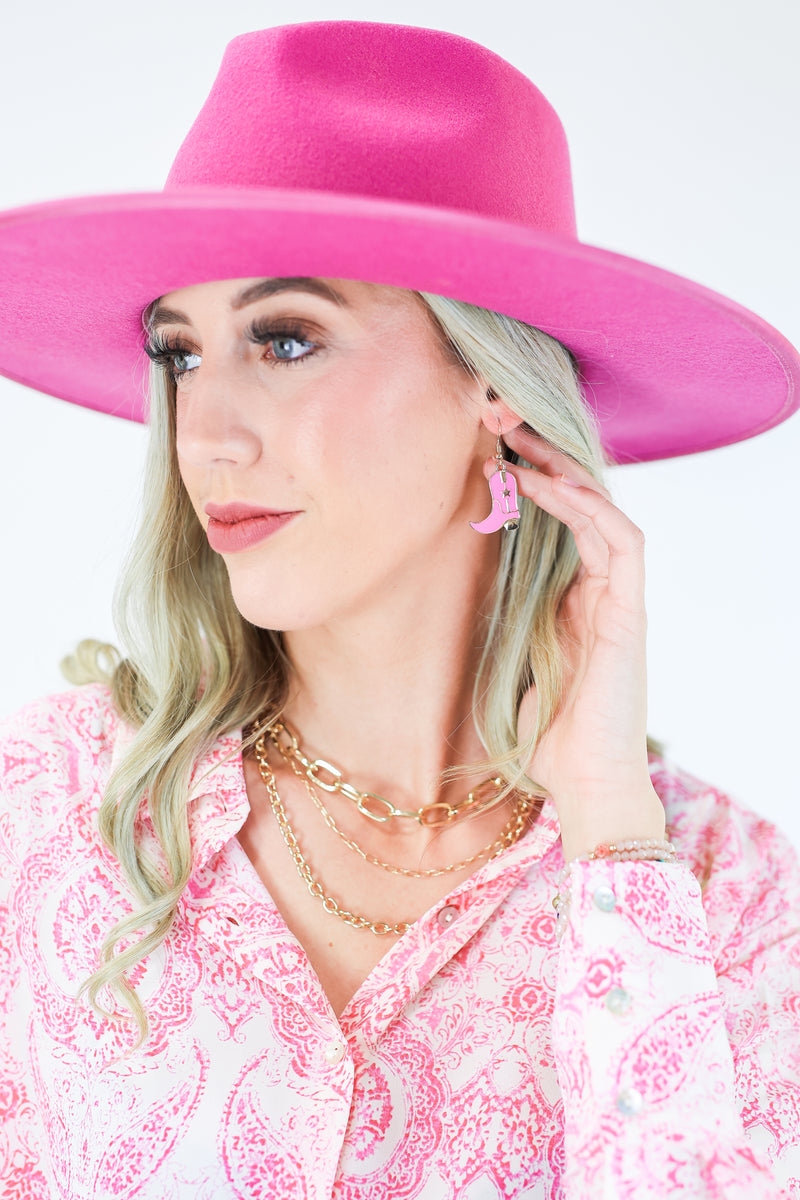 Groovy Tunes Boot Earrings In Hot Pink