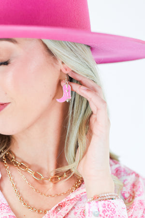 Groovy Tunes Boot Earrings In Hot Pink