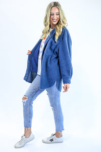 Cozy And Cute Sherpa Shacket In Blue