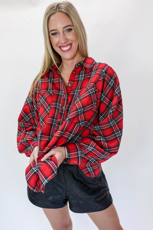 Motivated With Plans Plaid Top In Red