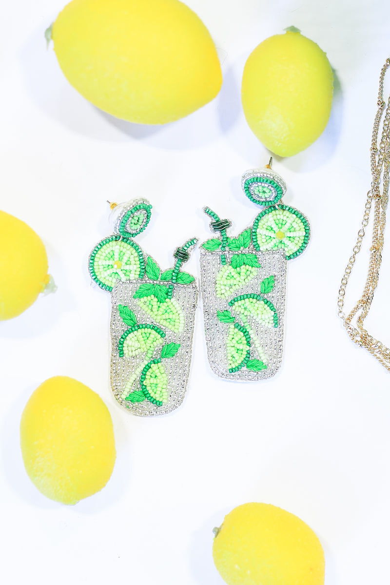 Grab A Mojito Earrings In Lime