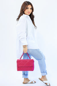 The Perry Quilted Shoulder Bag In Magenta