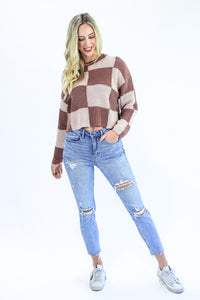 Make It Last Checkered Sweater In Mauve