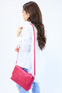 The Perry Quilted Shoulder Bag In Magenta