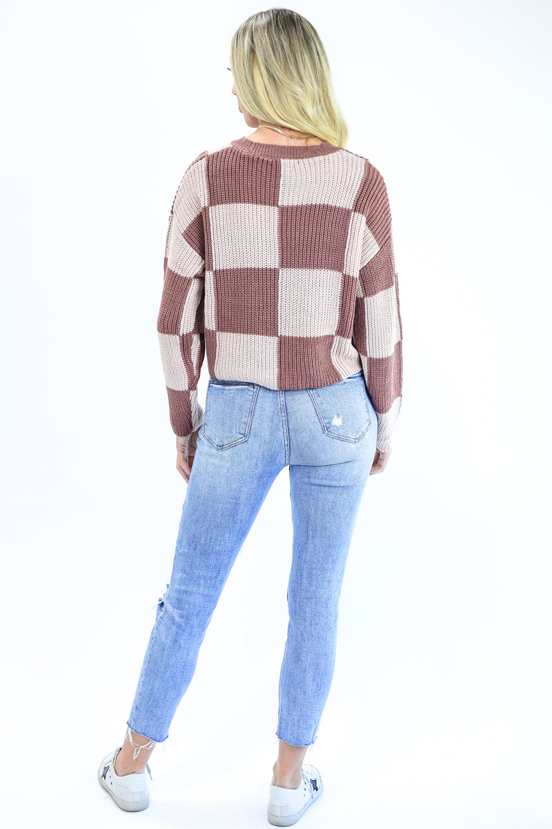 Make It Last Checkered Sweater In Mauve