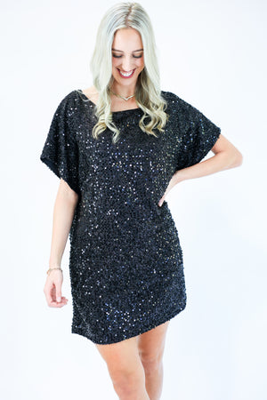 Champagne Requested Sequin Dress In Black