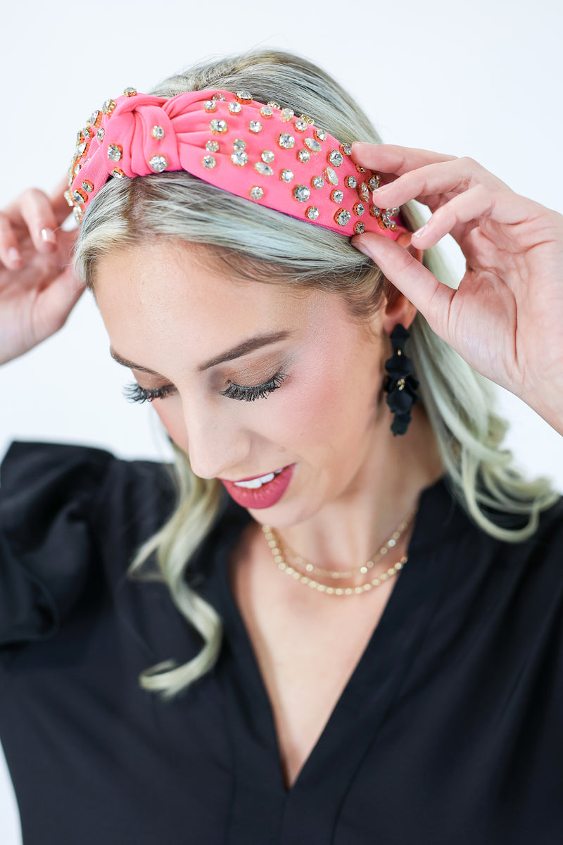 Trend Alert Rhinestone Headband In Hot Pink
