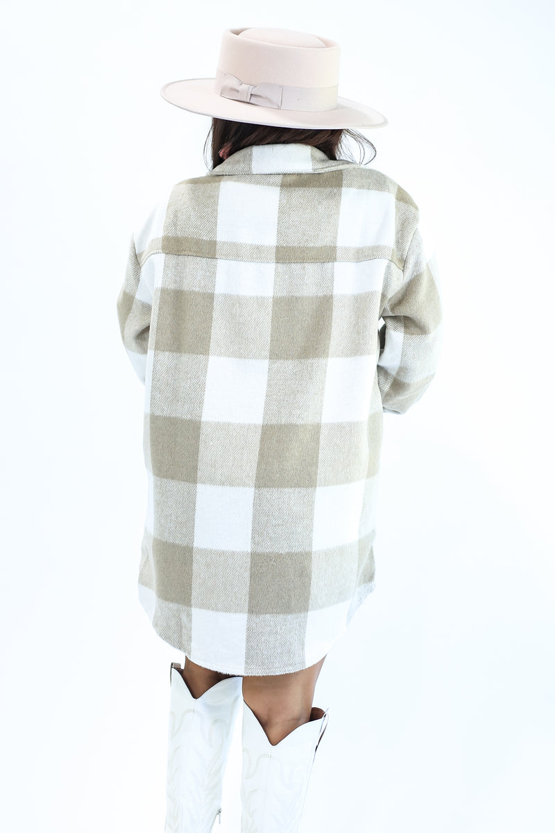 Layered Love Plaid Shacket In Taupe
