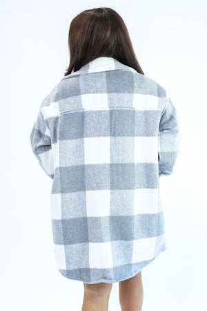 Layered Love Plaid Shacket In Grey