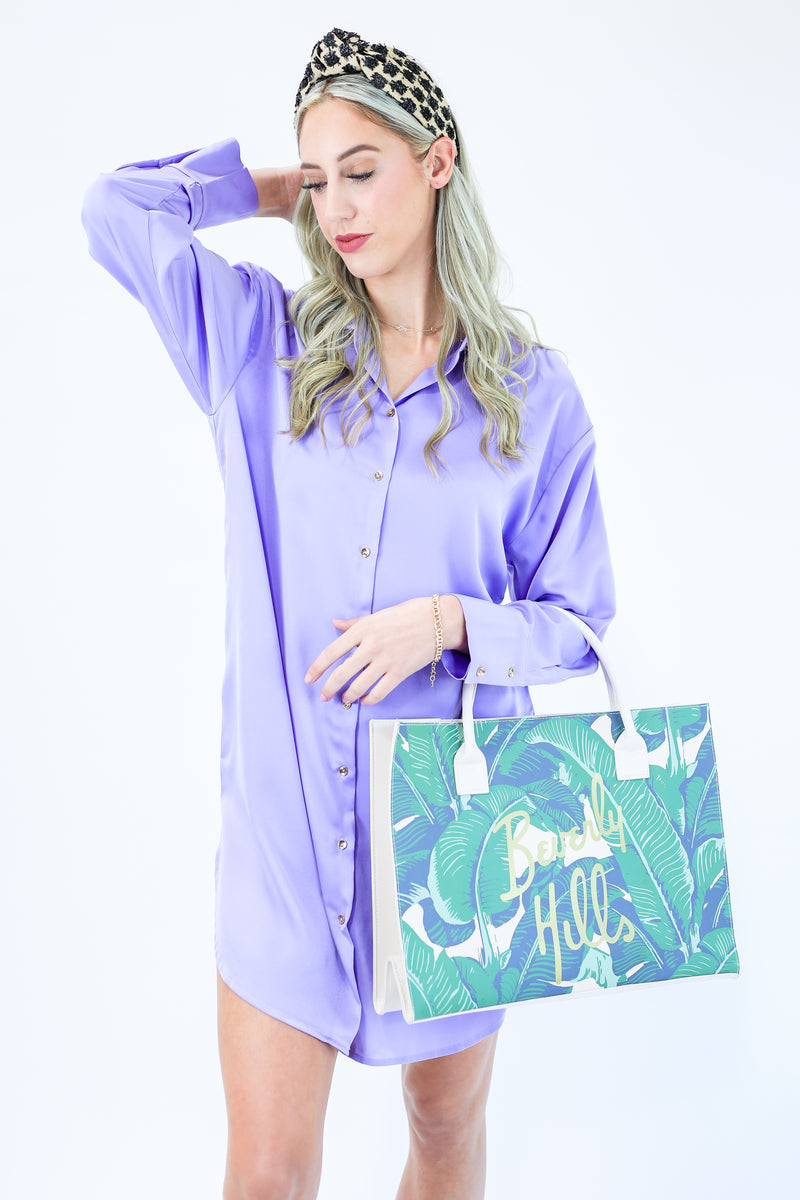 Shopping In Paradise Satin Dress In Lilac