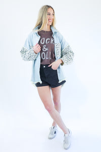 Rock On Button Up Top In Denim