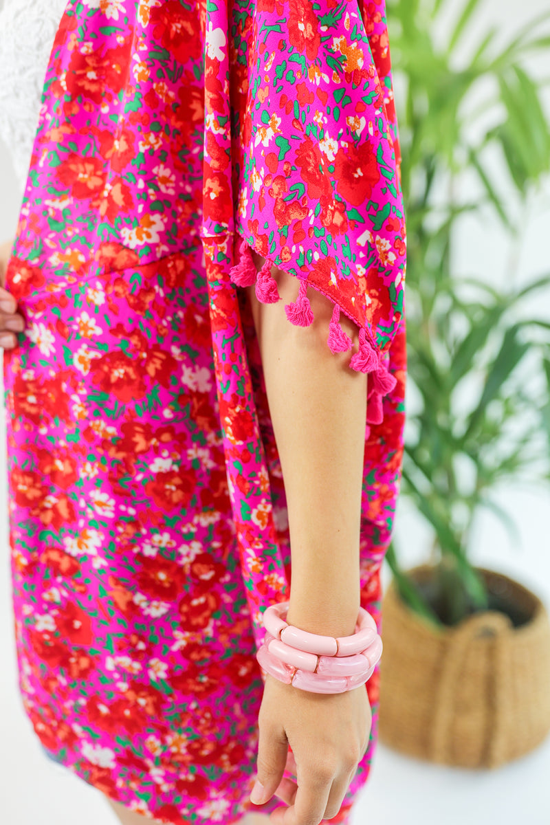 Summer Sway Floral Kimono In Magenta