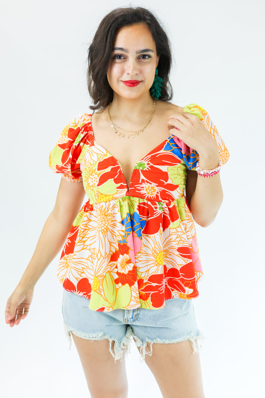 No Turning Back Floral Shift Top In Red