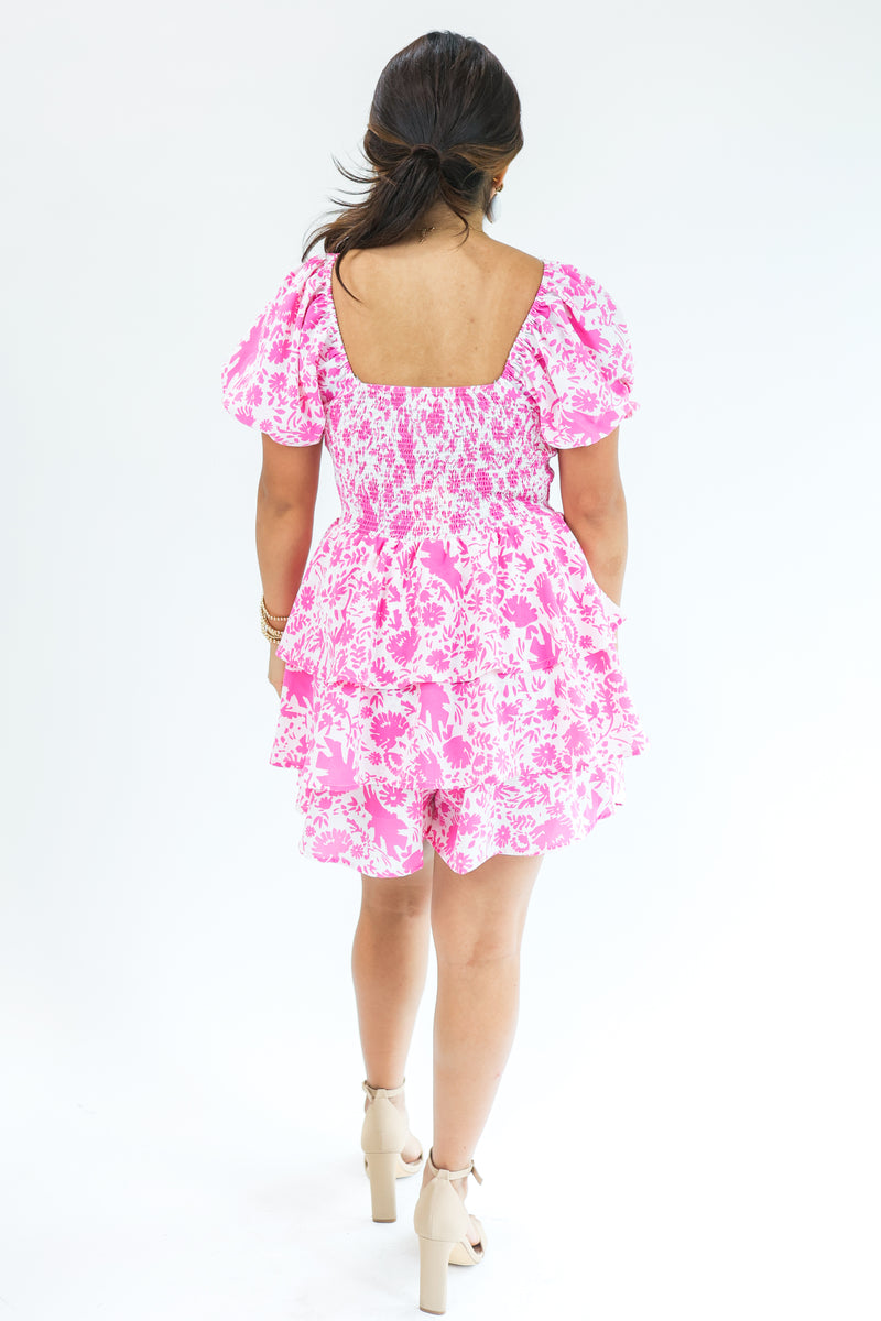 Garden Party Floral Romper In Pink
