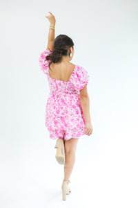 Garden Party Floral Romper In Pink