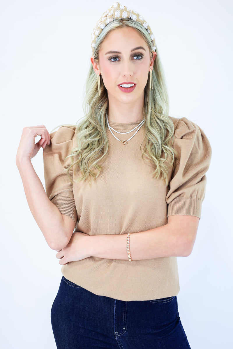 Classically Fabulous Knit Top In Taupe