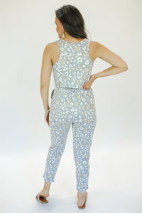 Simply Greater Leopard Jumpsuit In Gray