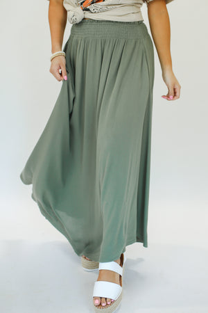Boho Chic Midi Skirt In Olive