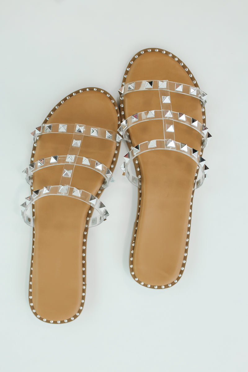 The Paige Studded Sandals In Clear