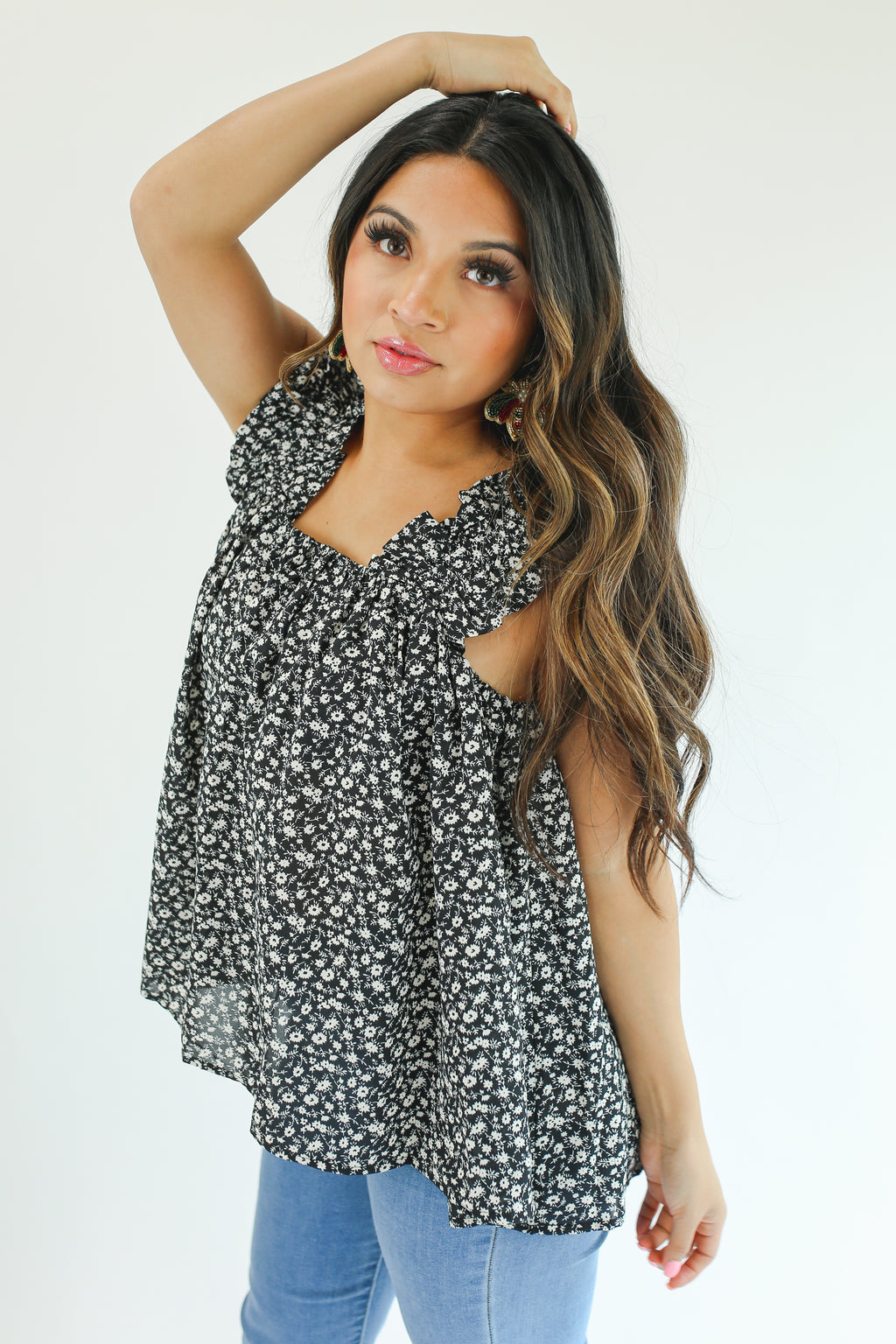 Quite A Love Story Floral Tank In Black