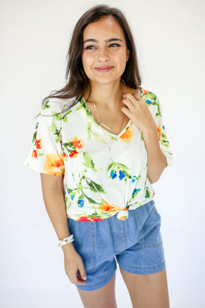 Hooked On Floral Tee in White