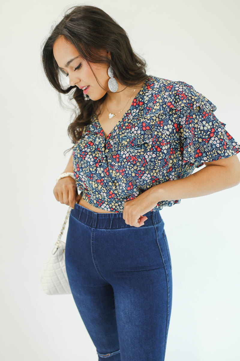 Falling For Floral Top In Navy
