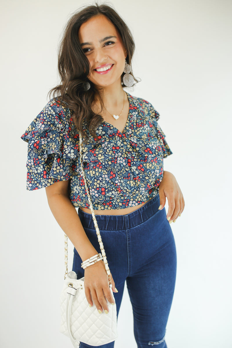 Falling For Floral Top In Navy