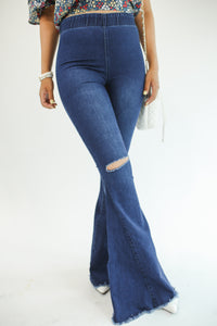 The Logan High Waist Flares In Dark Denim