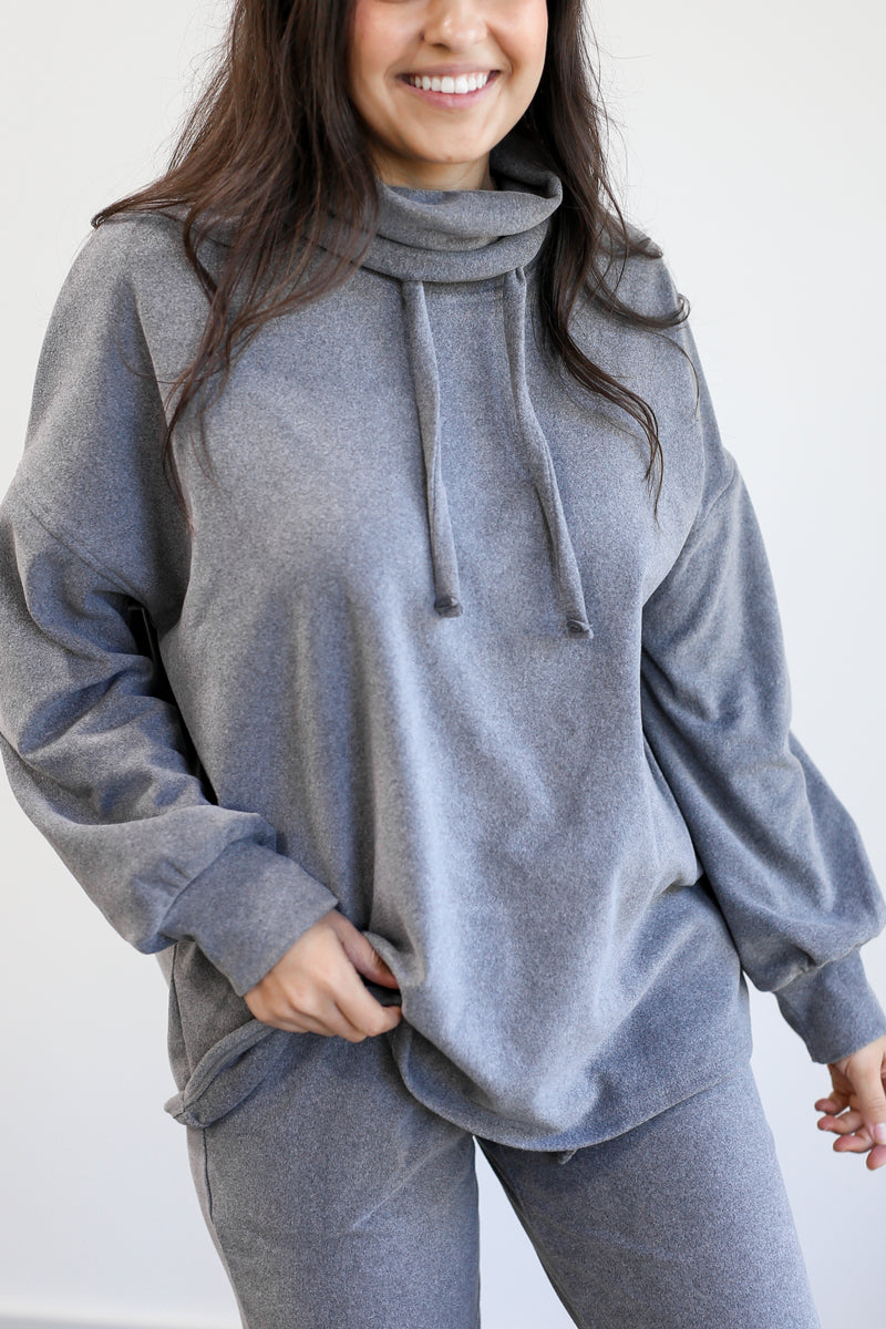Cozy On The Run Shift Top In Charcoal